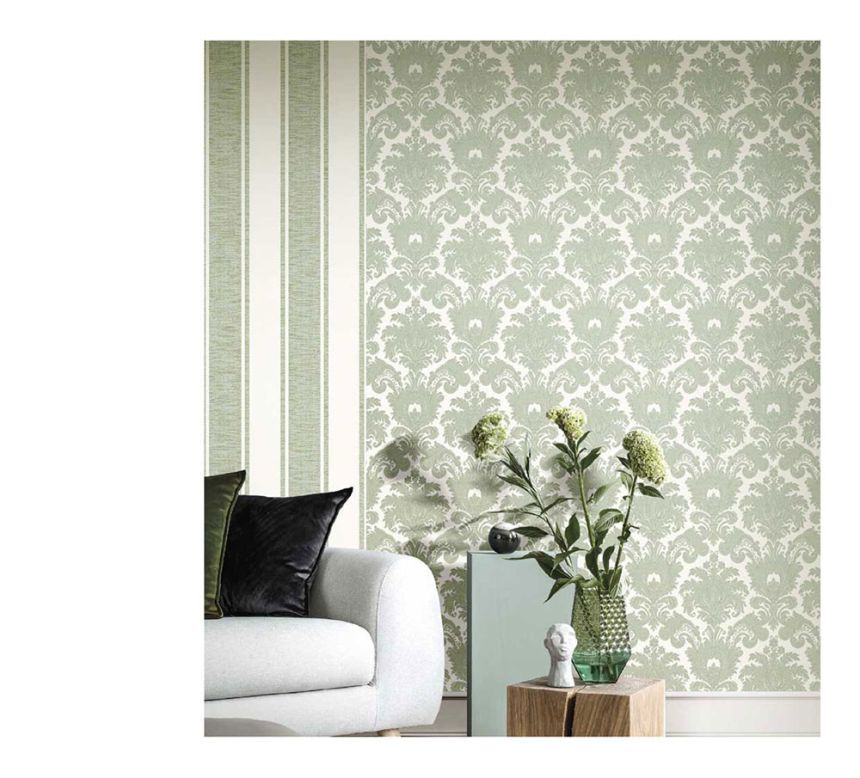 Non-woven wallpaper, cream-green, stripes, 23675, The Best Classic & Elegant, Cristiana Masi by Parato