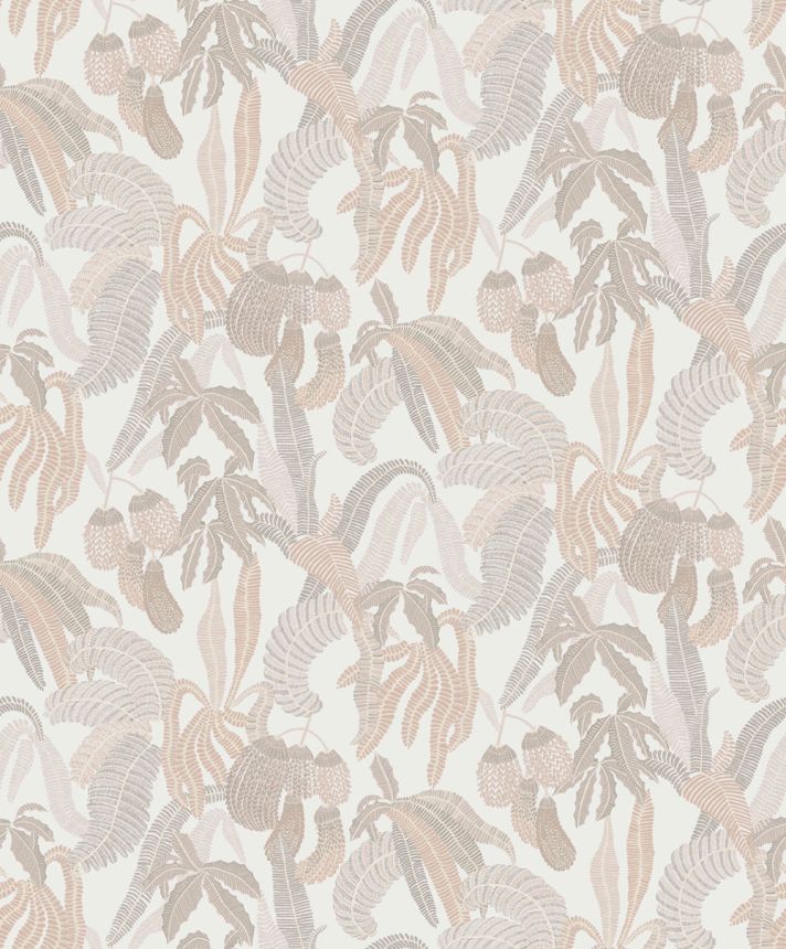 Non-woven wallpaper, beige, leaves, ROM001, Romance, Masureel