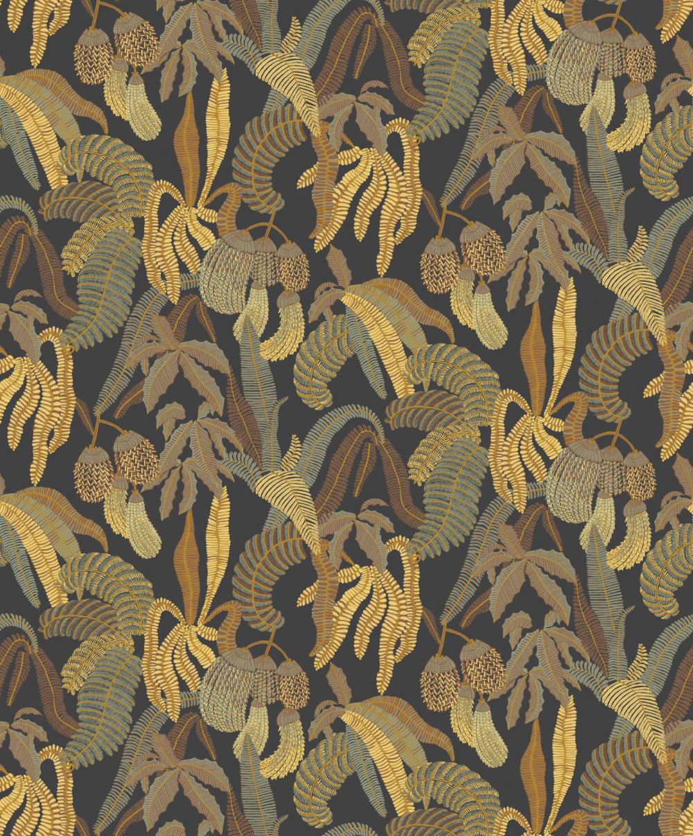 Non-woven wallpaper, black, leaves, ROM002, Romance, Masureel