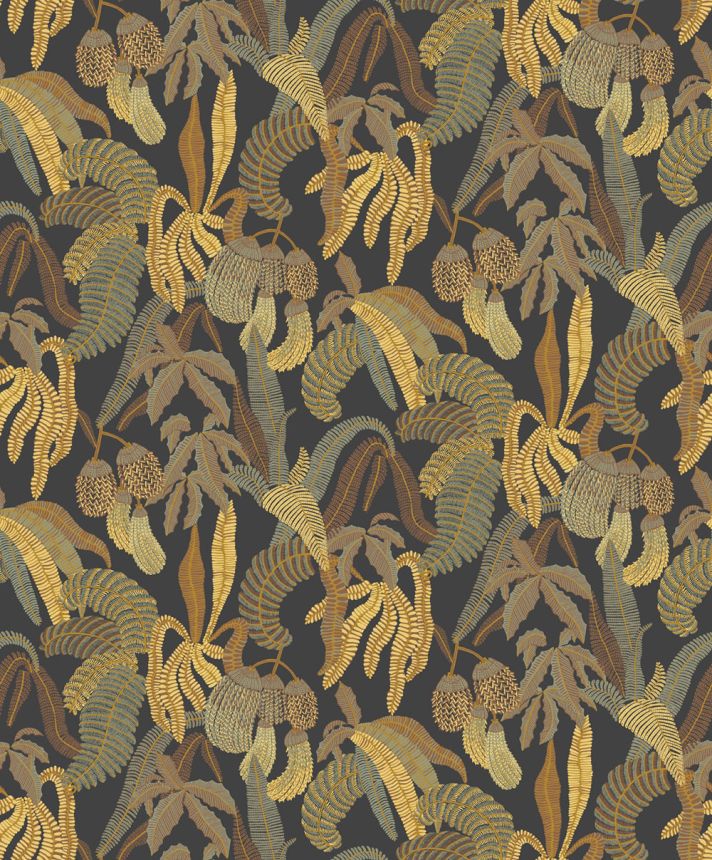 Non-woven wallpaper, black, leaves, ROM002, Romance, Masureel