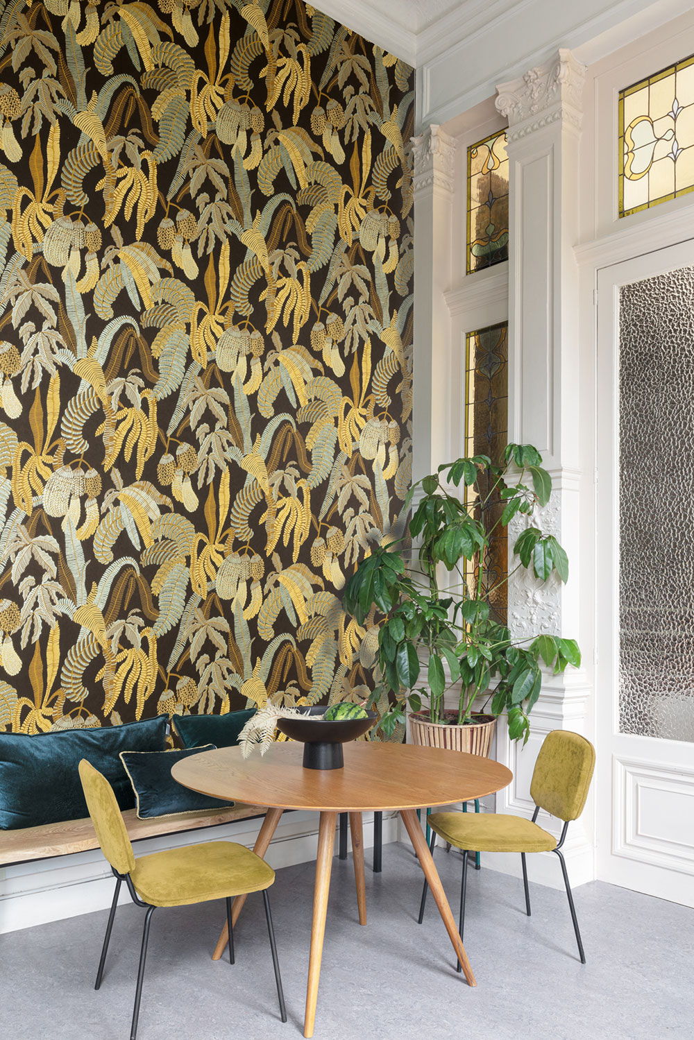 Non-woven wallpaper, black, leaves, ROM002, Romance, Masureel