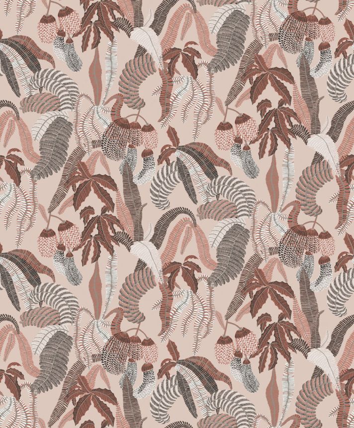 Non-woven wallpaper, pink, leaves, ROM004, Romance, Masureel