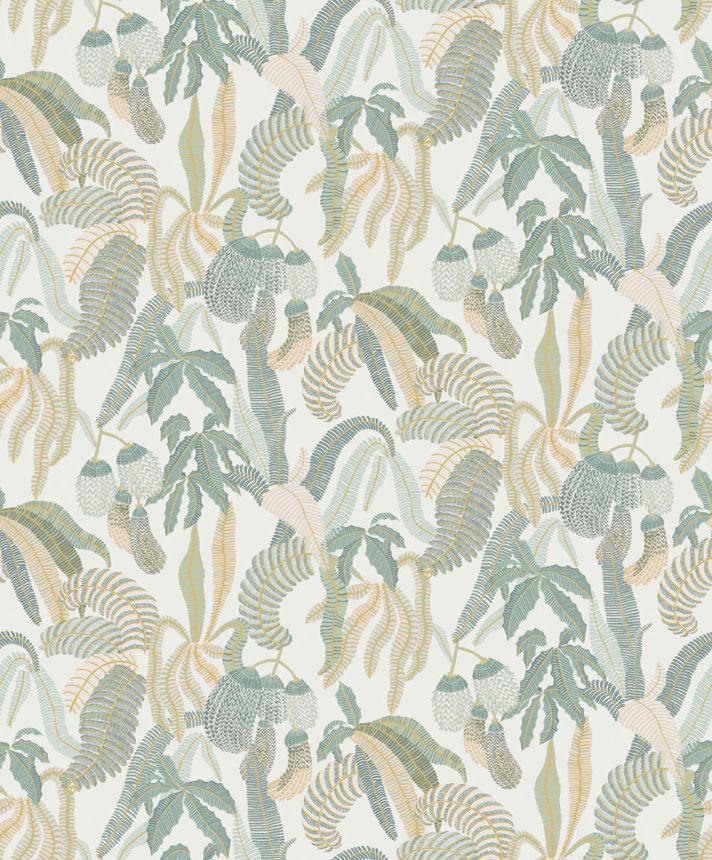 Non-woven wallpaper, green, leaves, ROM005, Romance, Masureel