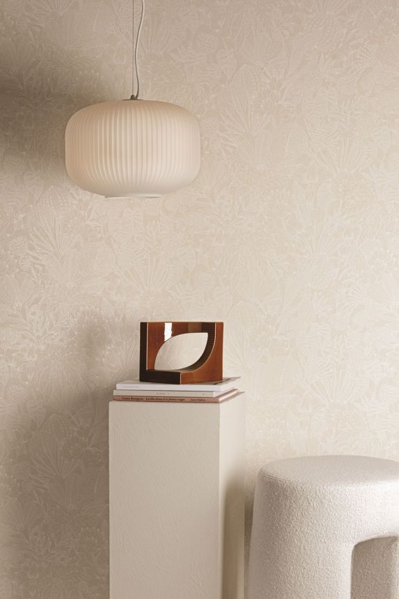 Non-woven wallpaper, beige, leaves, ROM101, Romance, Masureel