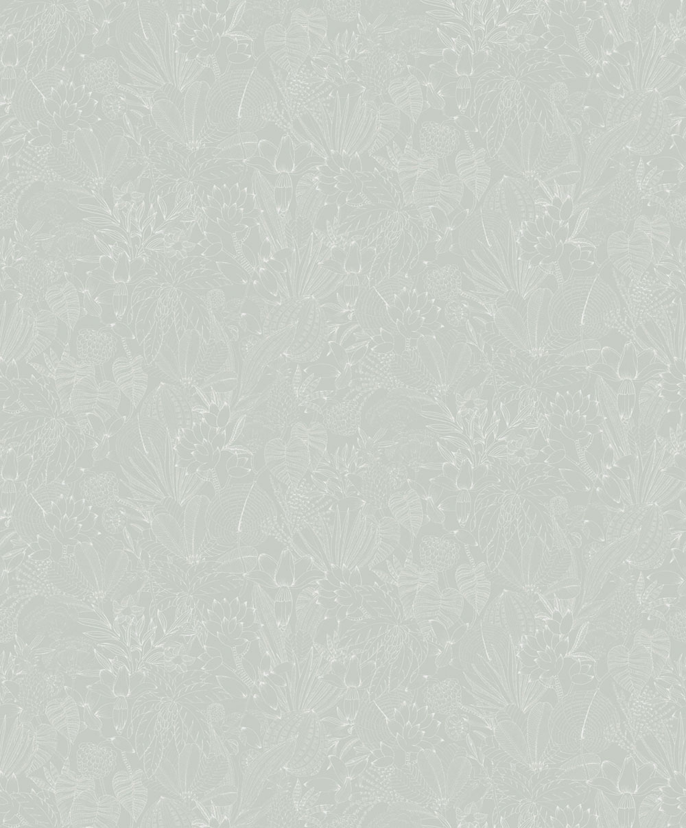 Non-woven wallpaper, grey-green, leaves, ROM105, Romance, Masureel