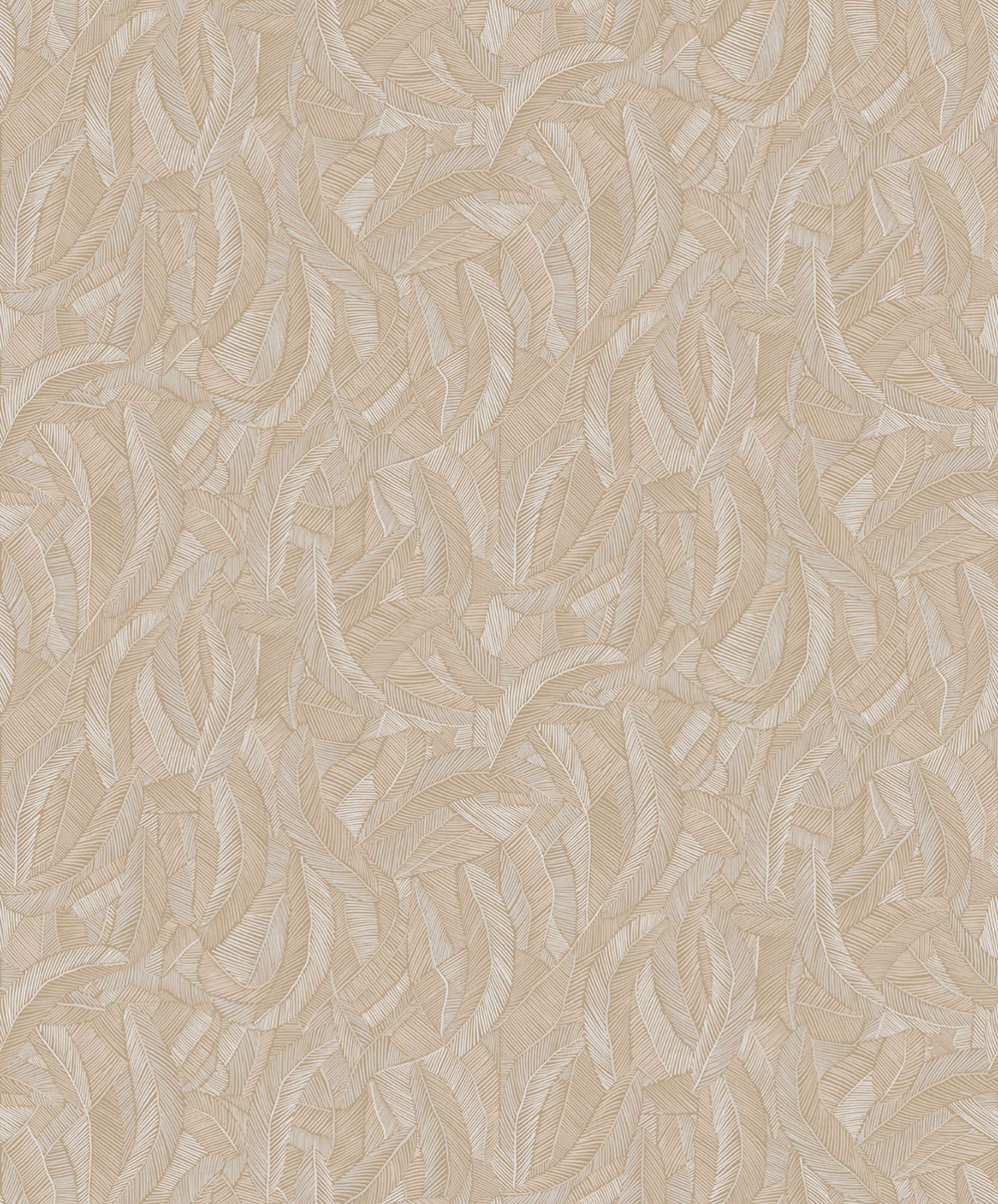 Non-woven wallpaper, beige, leaves, feathers, ROM201, Romance, Masureel