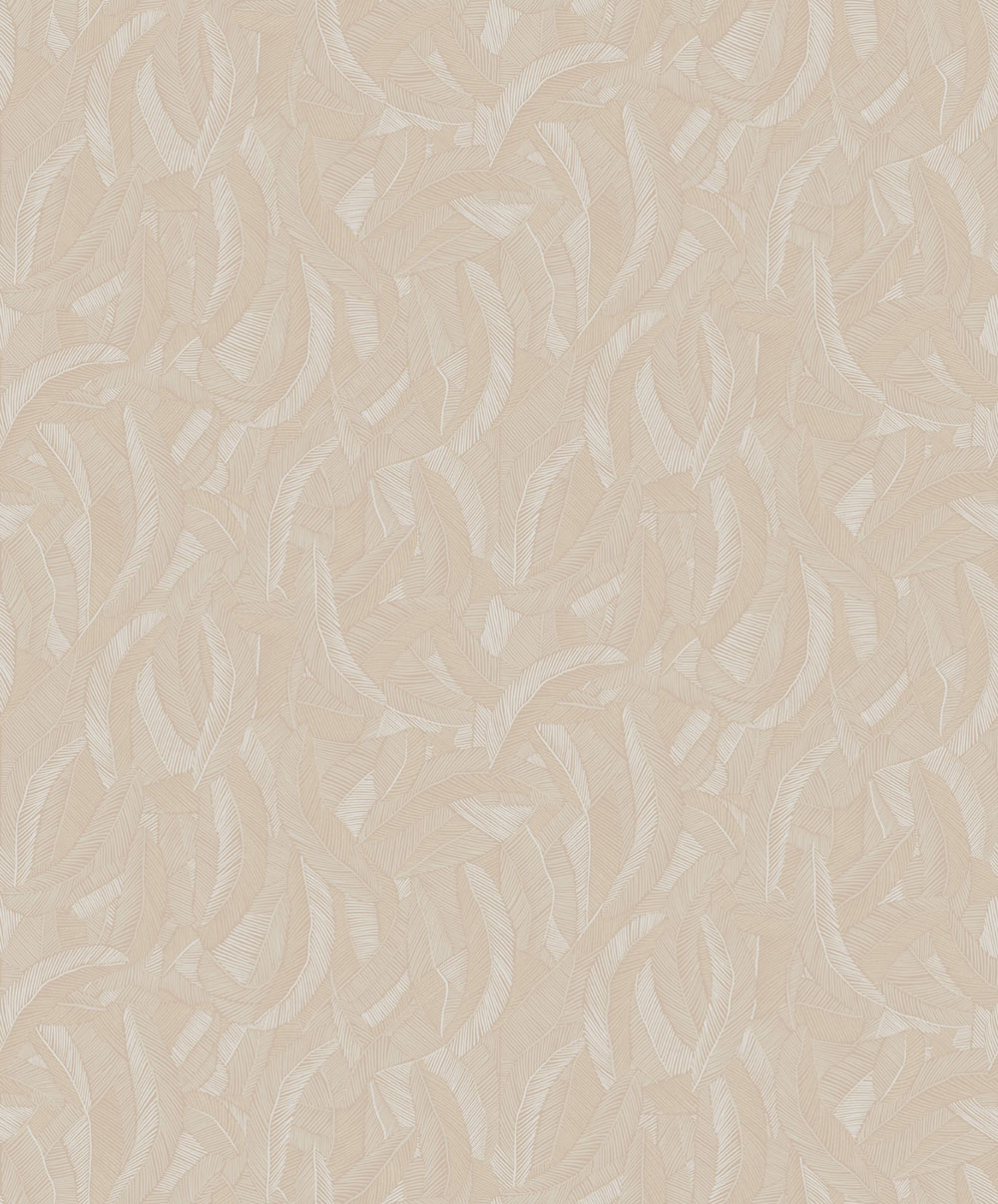 Non-woven wallpaper, beige, leaves, feathers, ROM205, Romance, Masureel