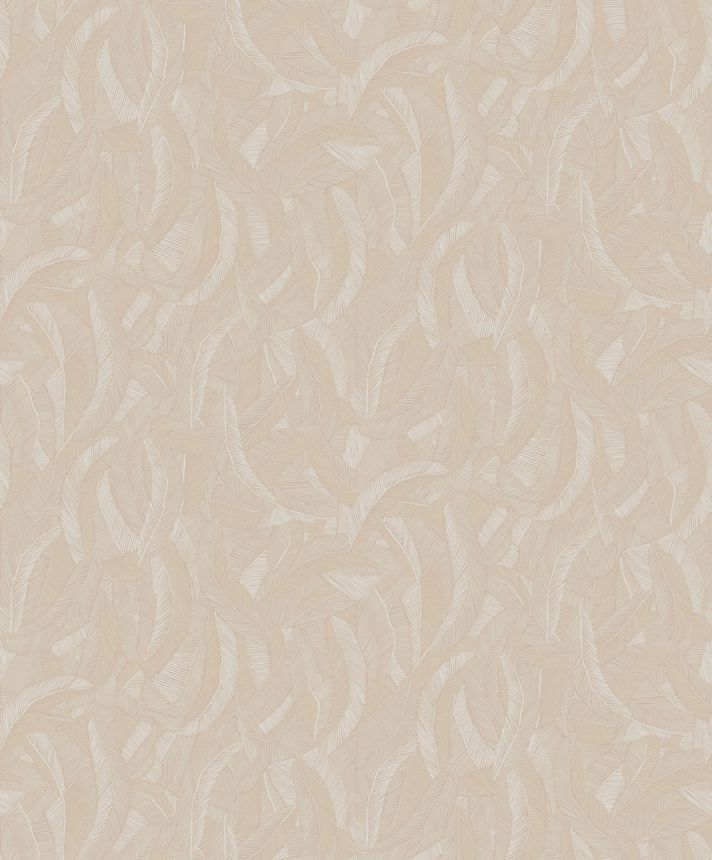 Non-woven wallpaper, beige, leaves, feathers, ROM205, Romance, Masureel