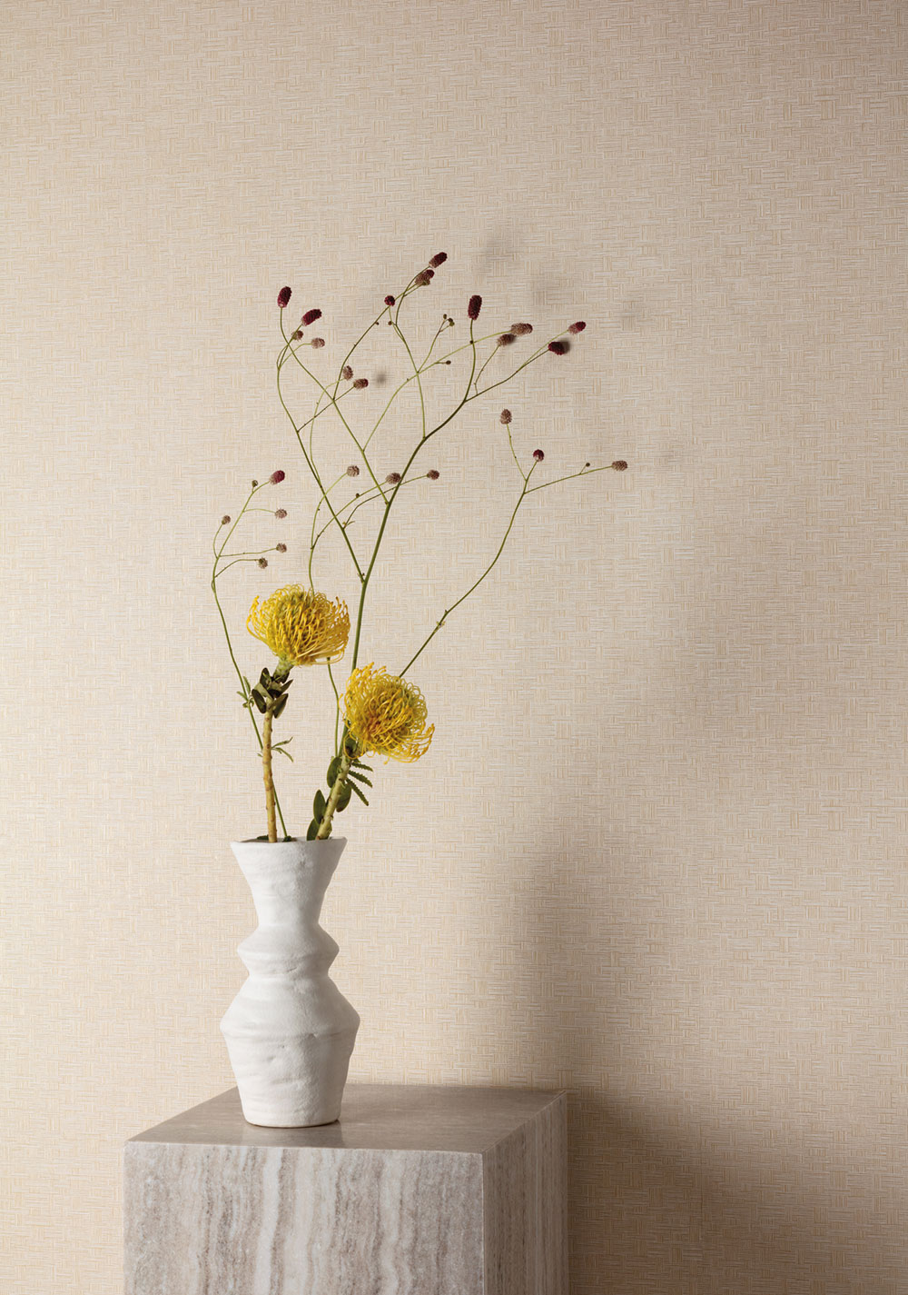 Non-woven wallpaper, beige, fabric imitation, ROM301, Romance, Masureel