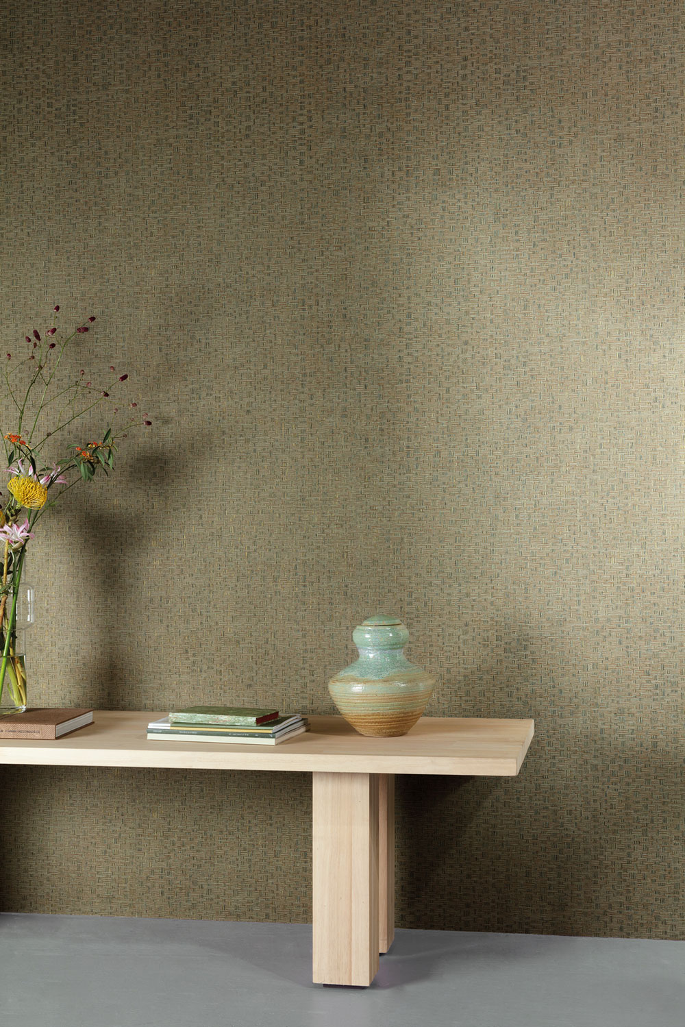 Non-woven wallpaper, brown-grey, fabric imitation, ROM302, Romance, Masureel