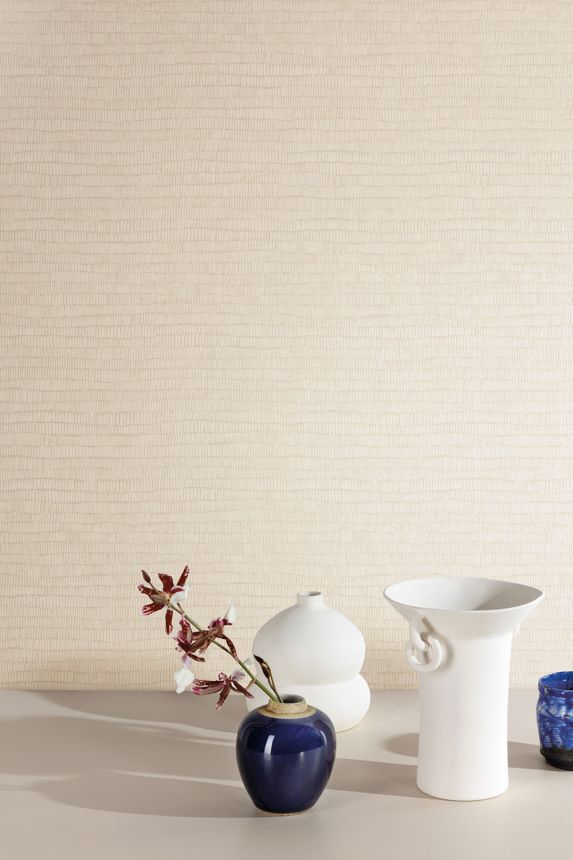 Non-woven wallpaper, beige, stripes, ROM401, Romance, Masureel