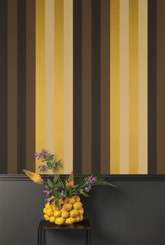 Non-woven wallpaper, brown-gold, geometric, stripes, ROM502, Romance, Masureel