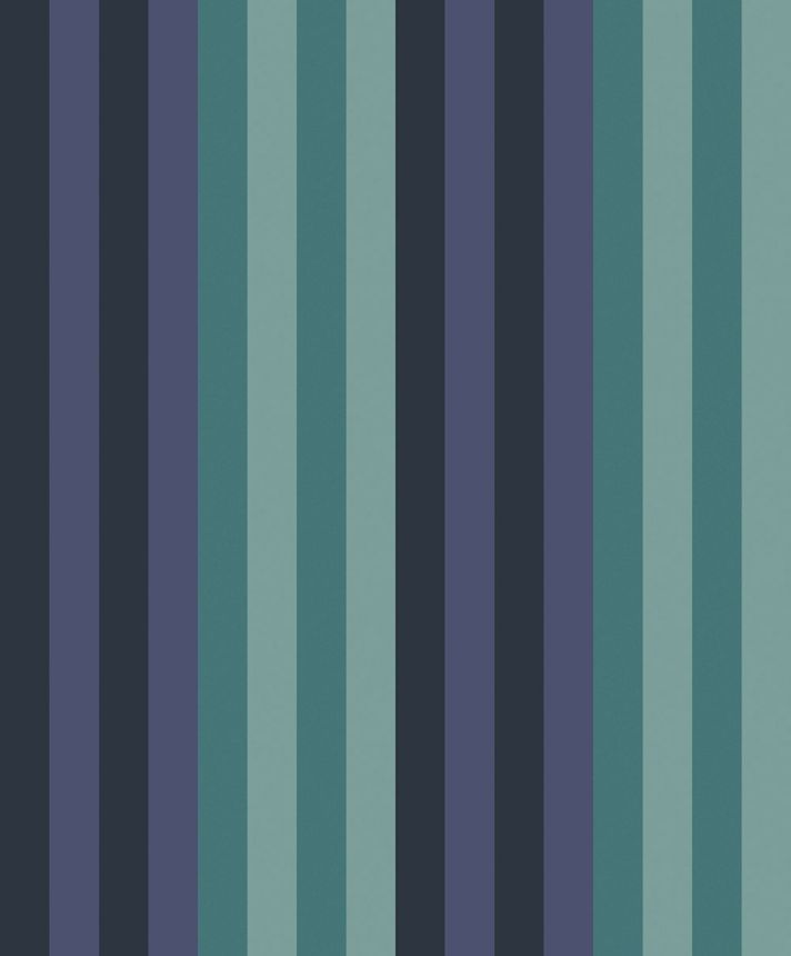 Non-woven wallpaper, green-blue, geometric, stripes, ROM503, Romance, Masureel
