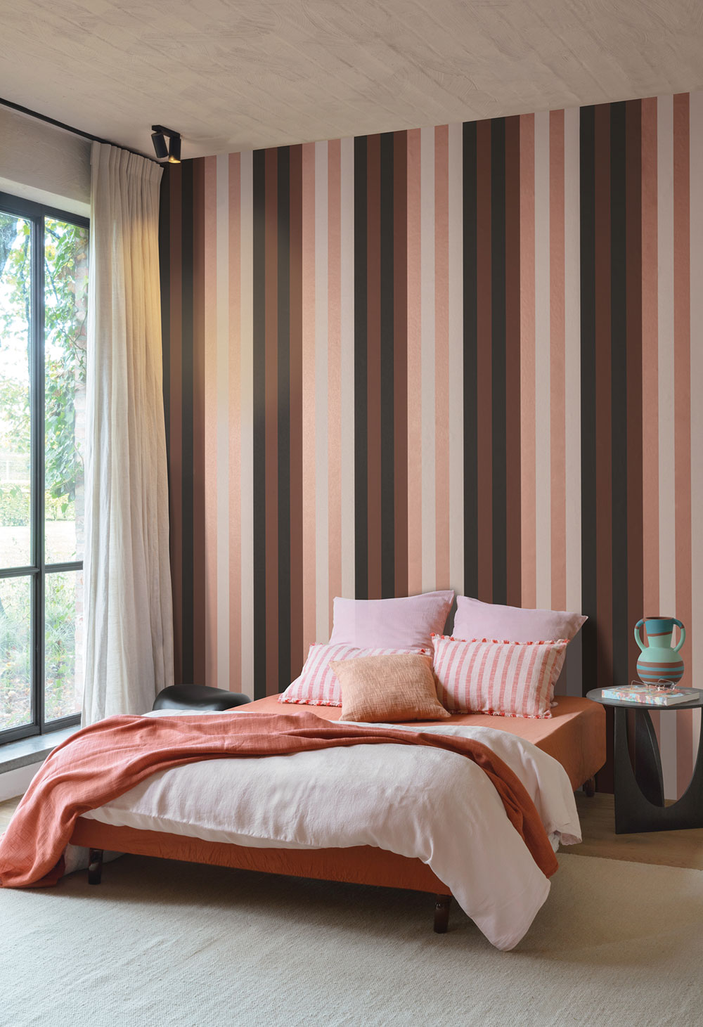 Non-woven wallpaper, brown-beige, geometric, stripes, ROM504, Romance, Masureel