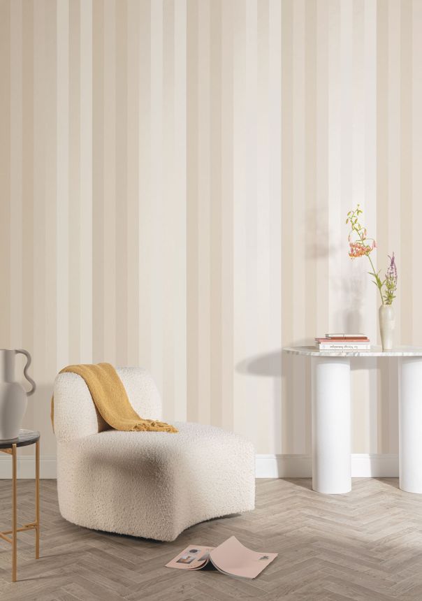 Non-woven wallpaper, cream-beige, geometric, stripes, ROM505, Romance, Masureel