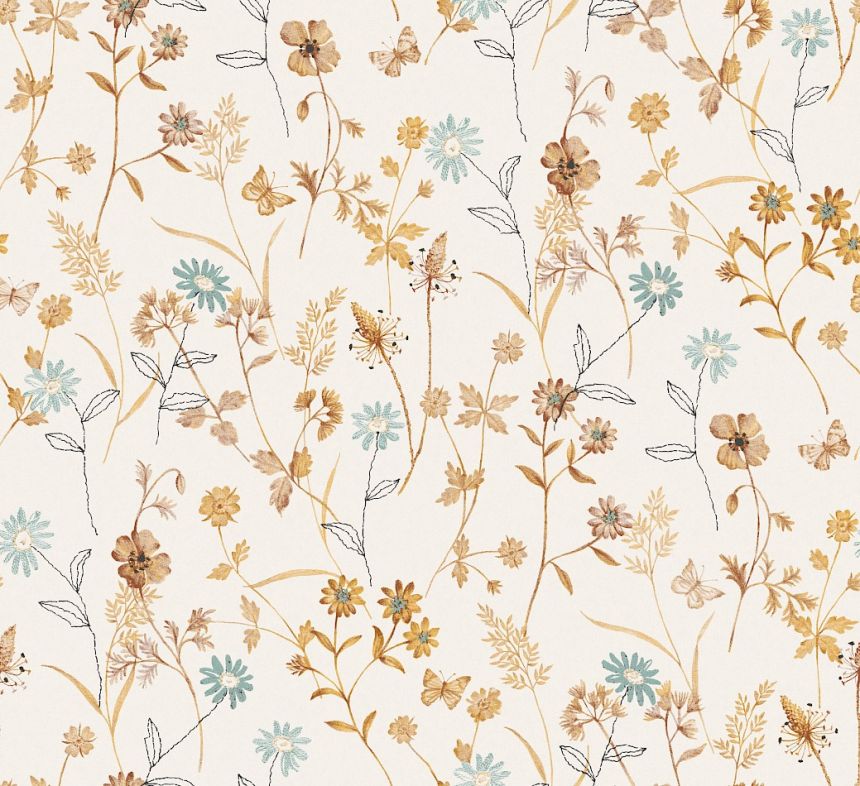 Wallpaper, ochre, flowers, ZON104, Amazone, Masureel