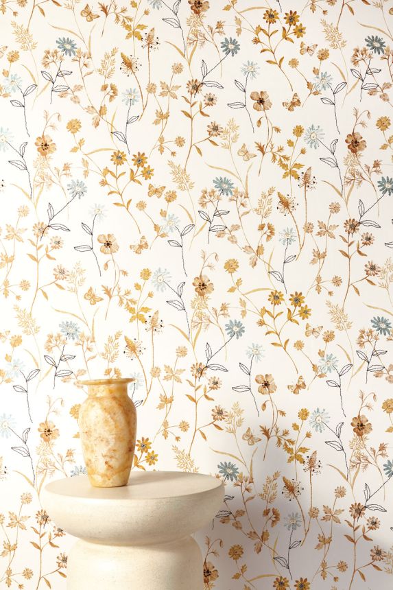 Wallpaper, ochre, flowers, ZON104, Amazone, Masureel