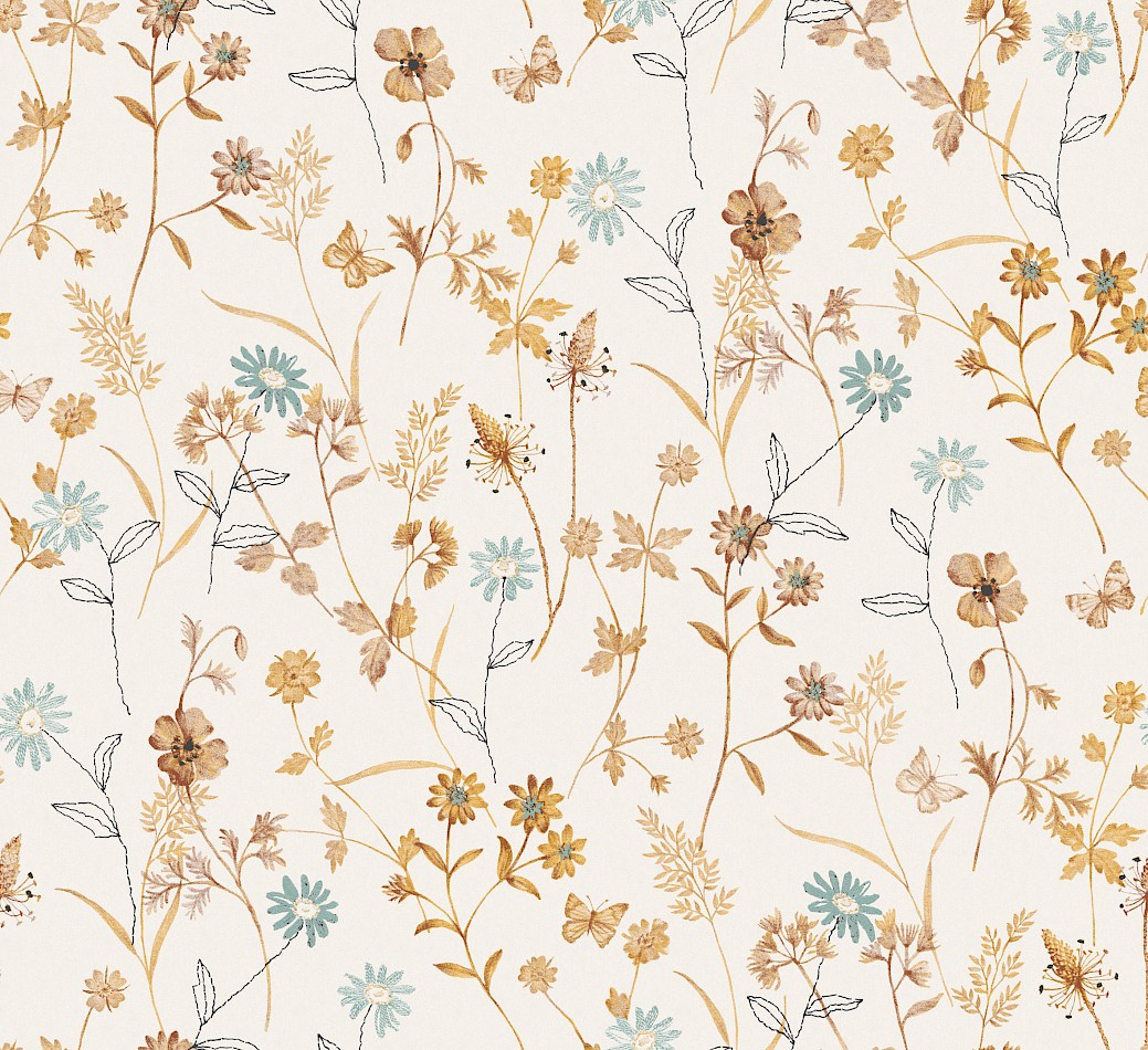 Wallpaper, ochre, flowers, ZON104, Amazone, Masureel