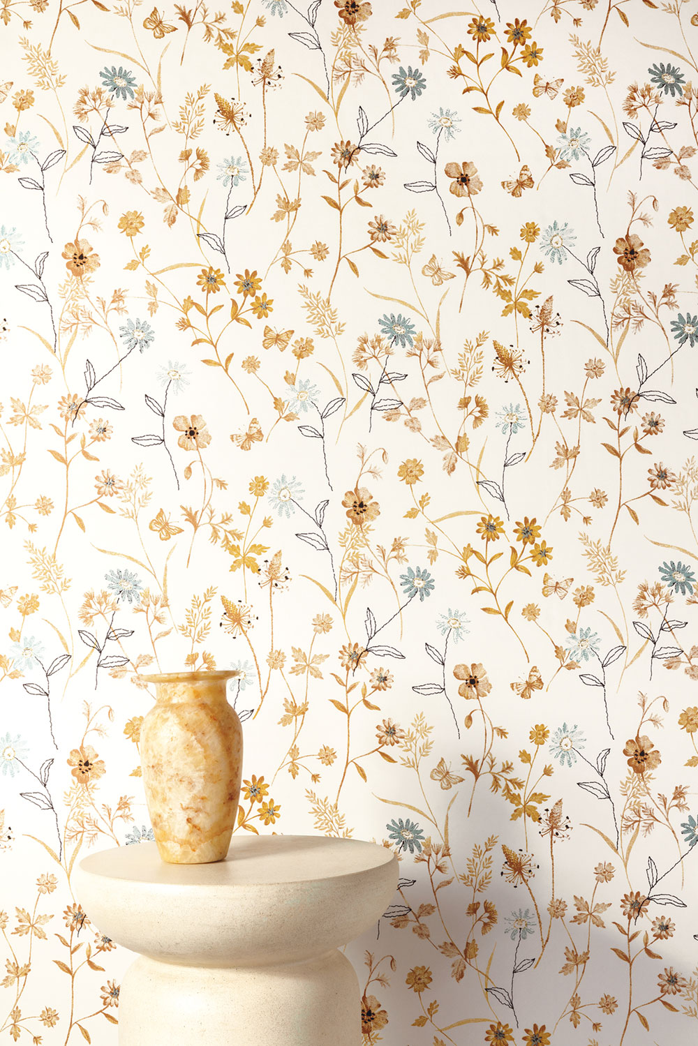 Wallpaper, ochre, flowers, ZON104, Amazone, Masureel