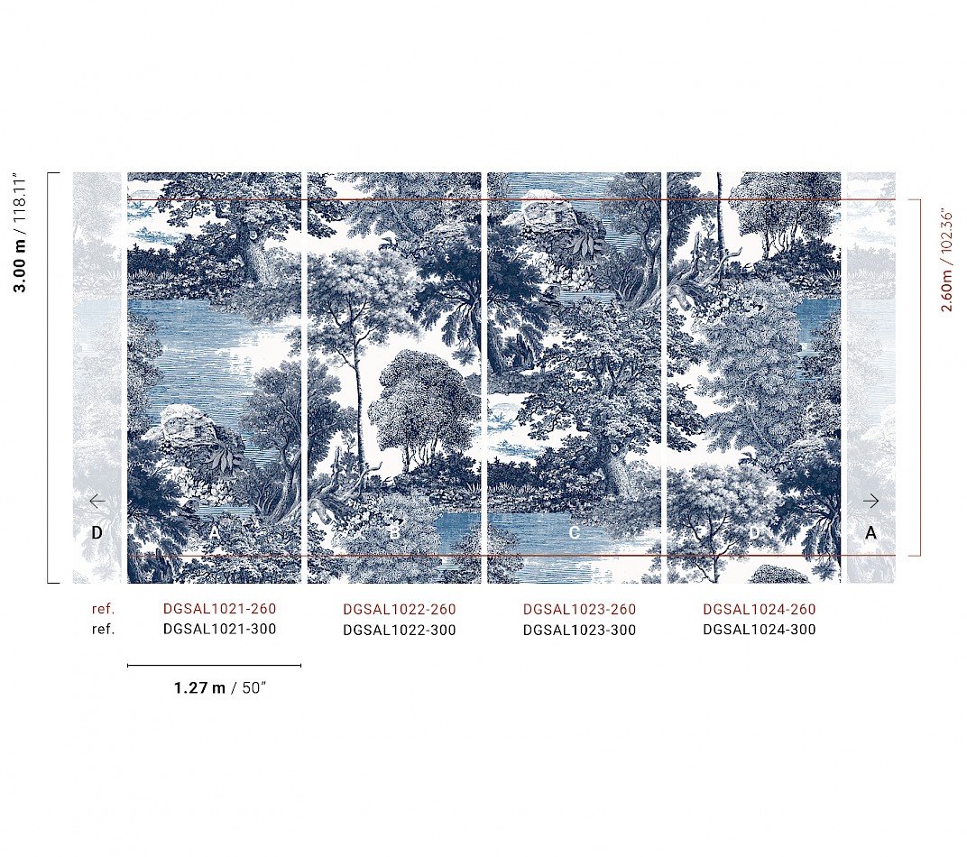 Mural wallpaper, blue, forest, trees, DGSAL1021-300, Amazone, Masureel