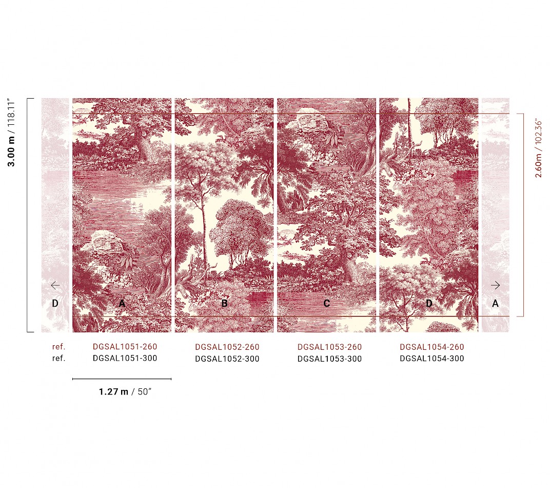 Mural wallpaper, red, forest, trees, DGSAL1052-300, Amazone, Masureel