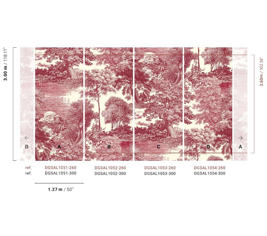 Mural wallpaper, red, forest, trees, DGSAL1054-300, Amazone, Masureel