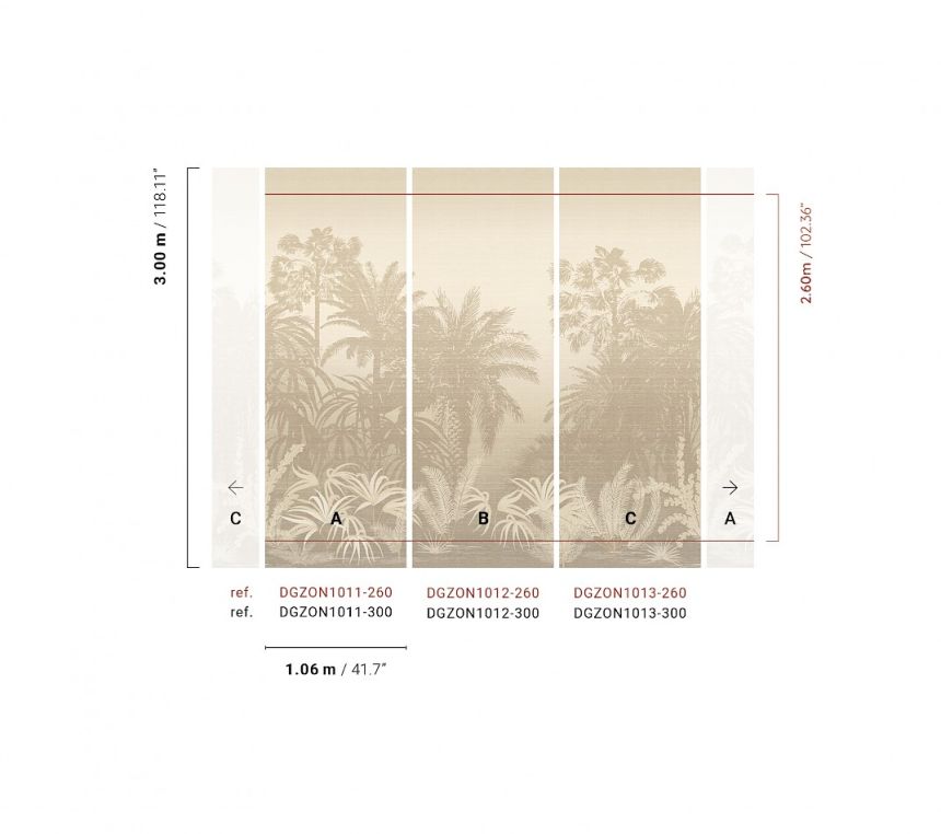 Mural wallpaper, grey-beige, palms, DGZON1012-260, Amazone, Masureel