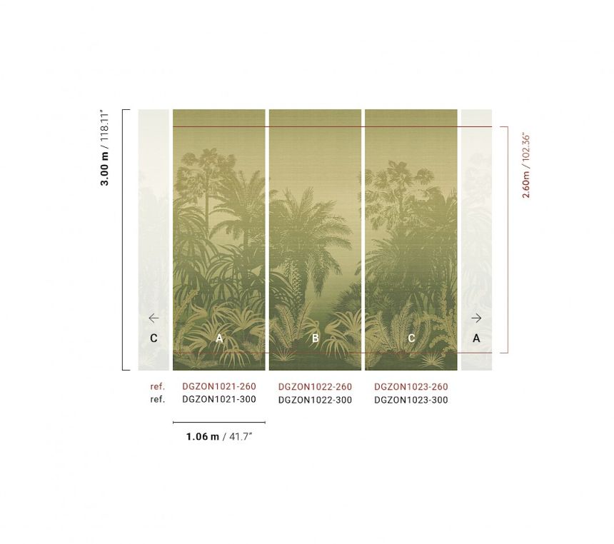 Mural wallpaper, green, palms, DGZON1022-300, Amazone, Masureel