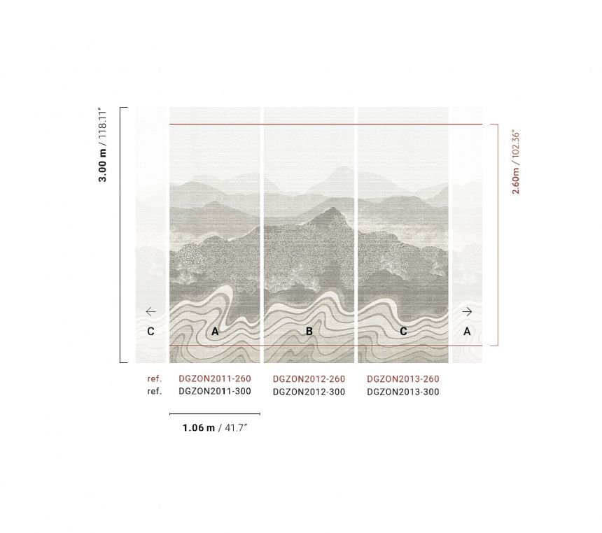 Mural wallpaper, grey, mountain landscape, DGZON2013-260, Amazone, Masureel