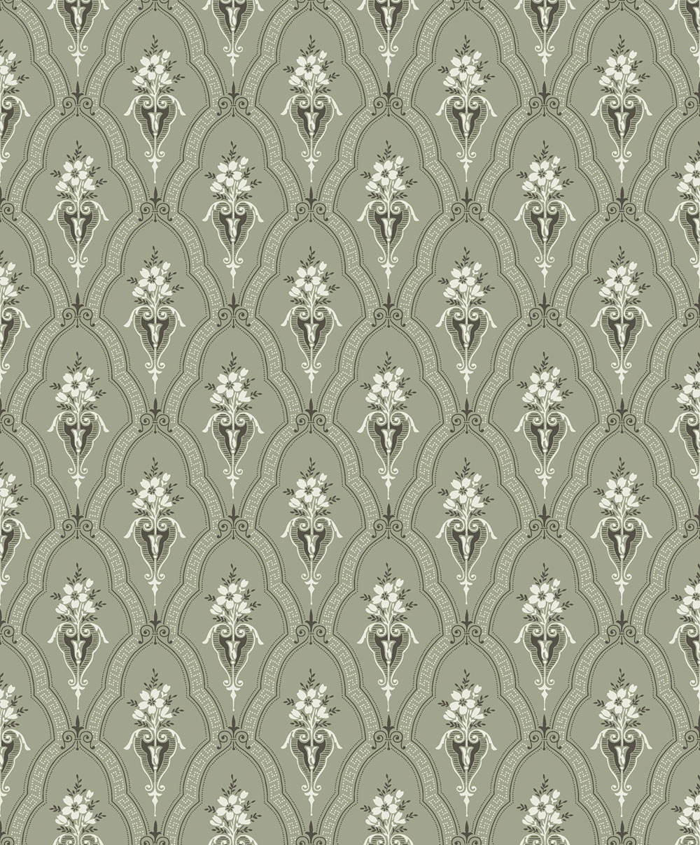 Wallpaper, green, castle pattern, ornaments, 4165, Alla Tiders Hus, Borastapeter
