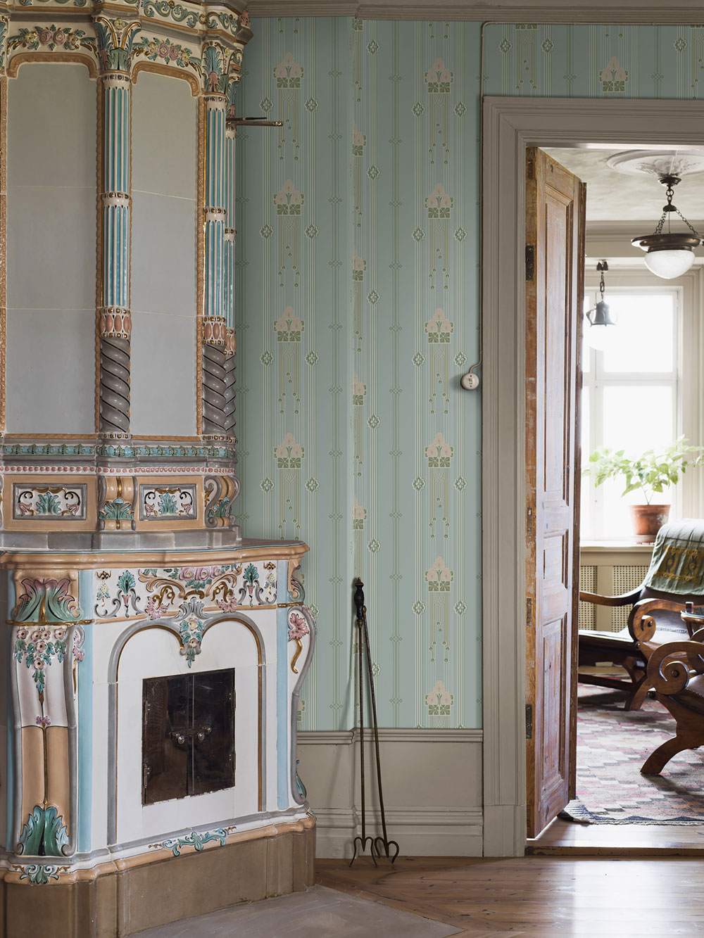 Wallpaper, turquoise, Art Nouveau pattern, 4170, Alla Tiders Hus, Borastapeter