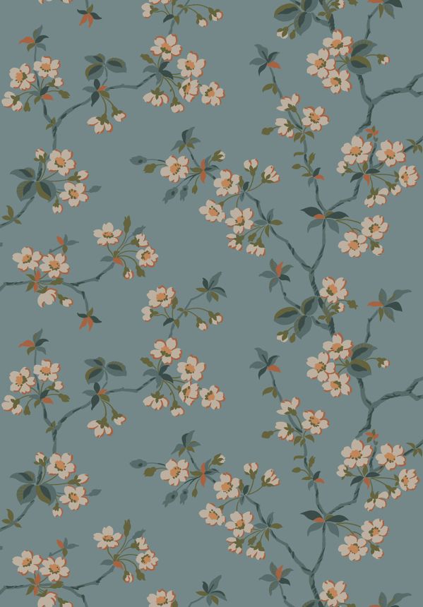 Wallpaper, blue, branches, flowers, 4175, Alla Tiders Hus, Borastapeter