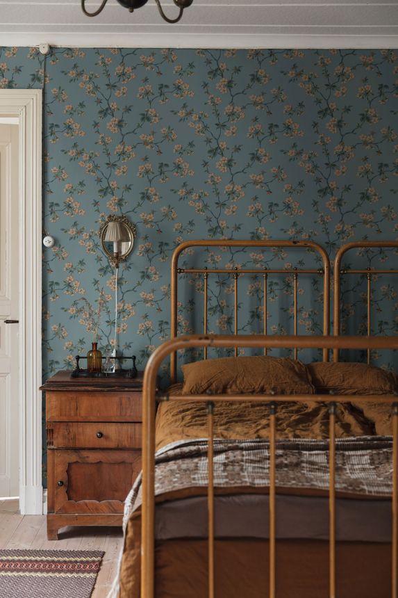 Wallpaper, blue, branches, flowers, 4175, Alla Tiders Hus, Borastapeter