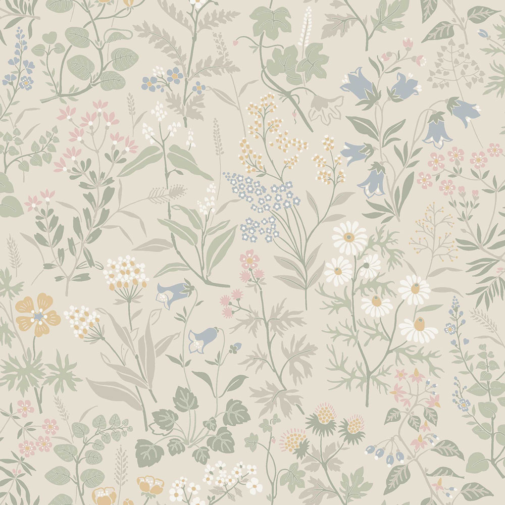 Beige wallpaper, meadow flowers, 4179, Alla Tiders Hus, Icons, Borastapeter