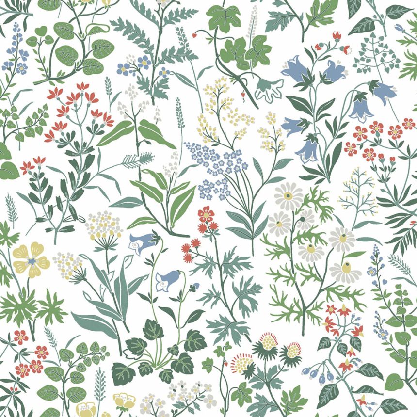 White wallpaper, meadow flowers, 4180, Alla Tiders Hus, Icons, Borastapeter