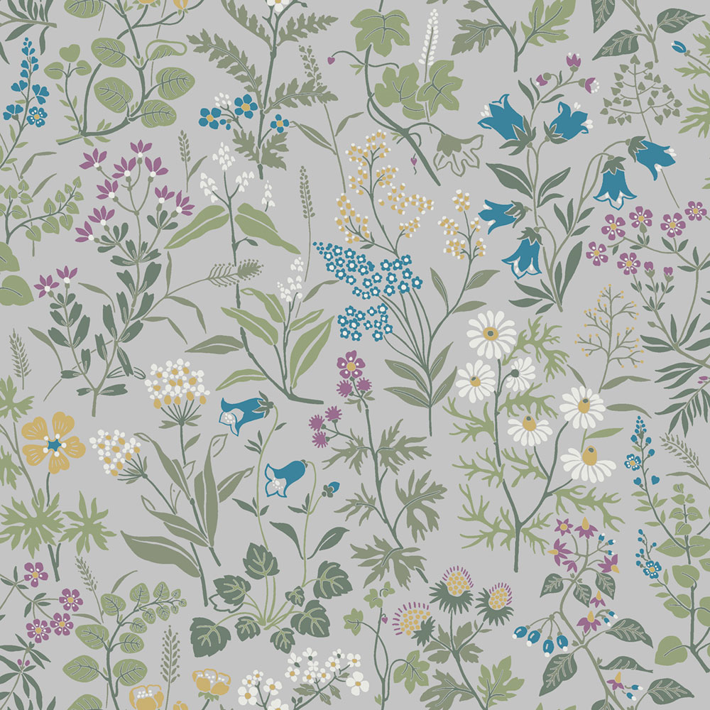 Wallpaper, grey, meadow flowers, 4182, Alla Tiders Hus, Borastapeter