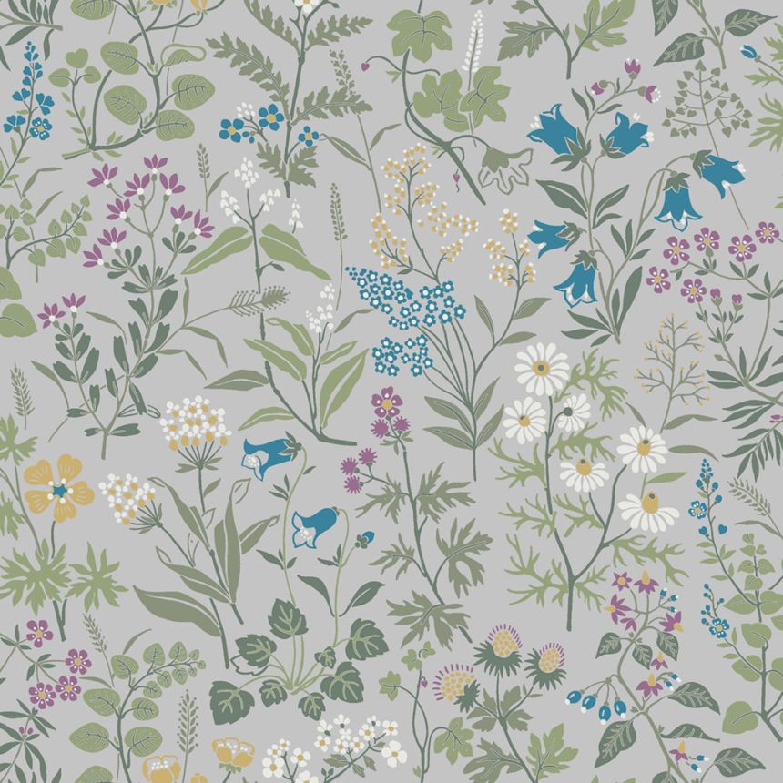 Wallpaper, grey, meadow flowers, 4182, Alla Tiders Hus, Borastapeter