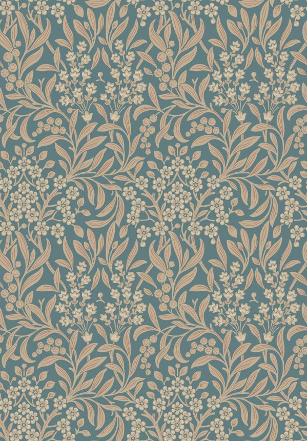 Wallpaper, blue, flowers, leaves, 4187, Alla Tiders Hus, Borastapeter