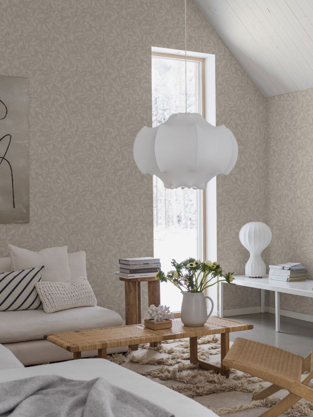 Wallpaper, grey-beige, leaves, 4195, Alla Tiders Hus, Borastapeter