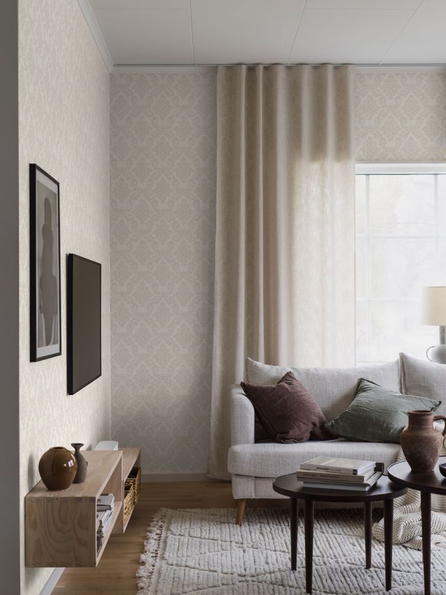 Wallpaper, grey-beige, damask pattern, 38744, Borosan Hem, Boråstapeter