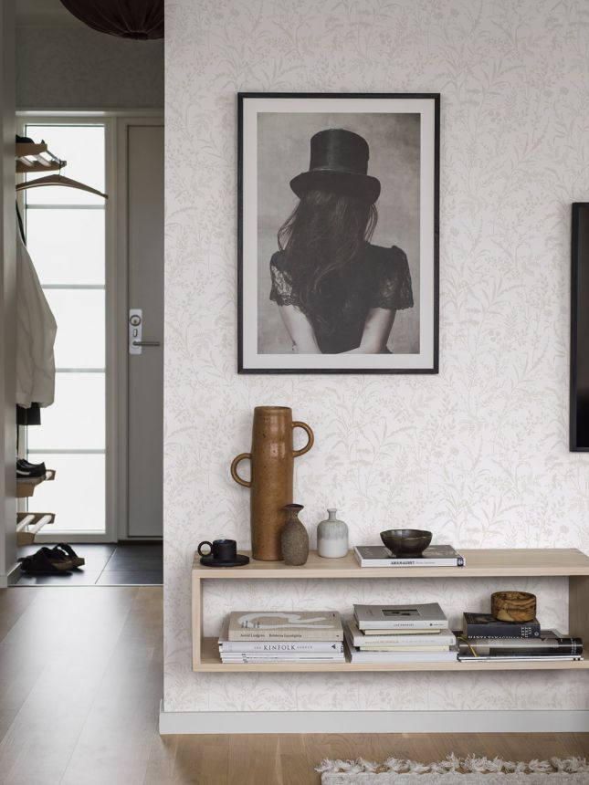 Wallpaper, white, flowers, leaves, 38746, Borosan Hem, Boråstapeter