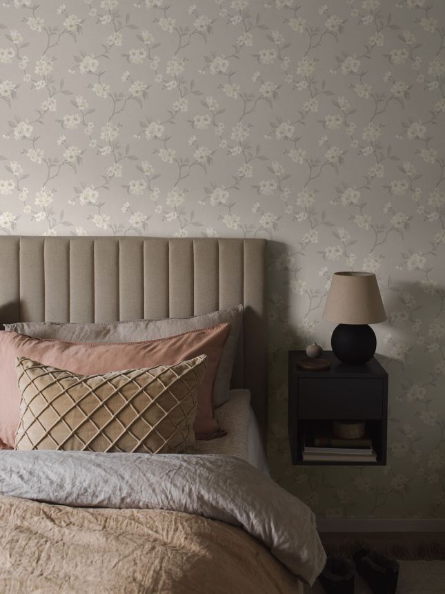 Wallpaper, grey, blooming twigs, 38751, Borosan Hem, Boråstapeter