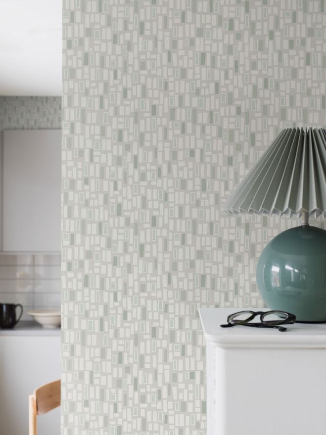 Geometric wallpaper, grey-green, 38762, Borosan Hem, Boråstapeter