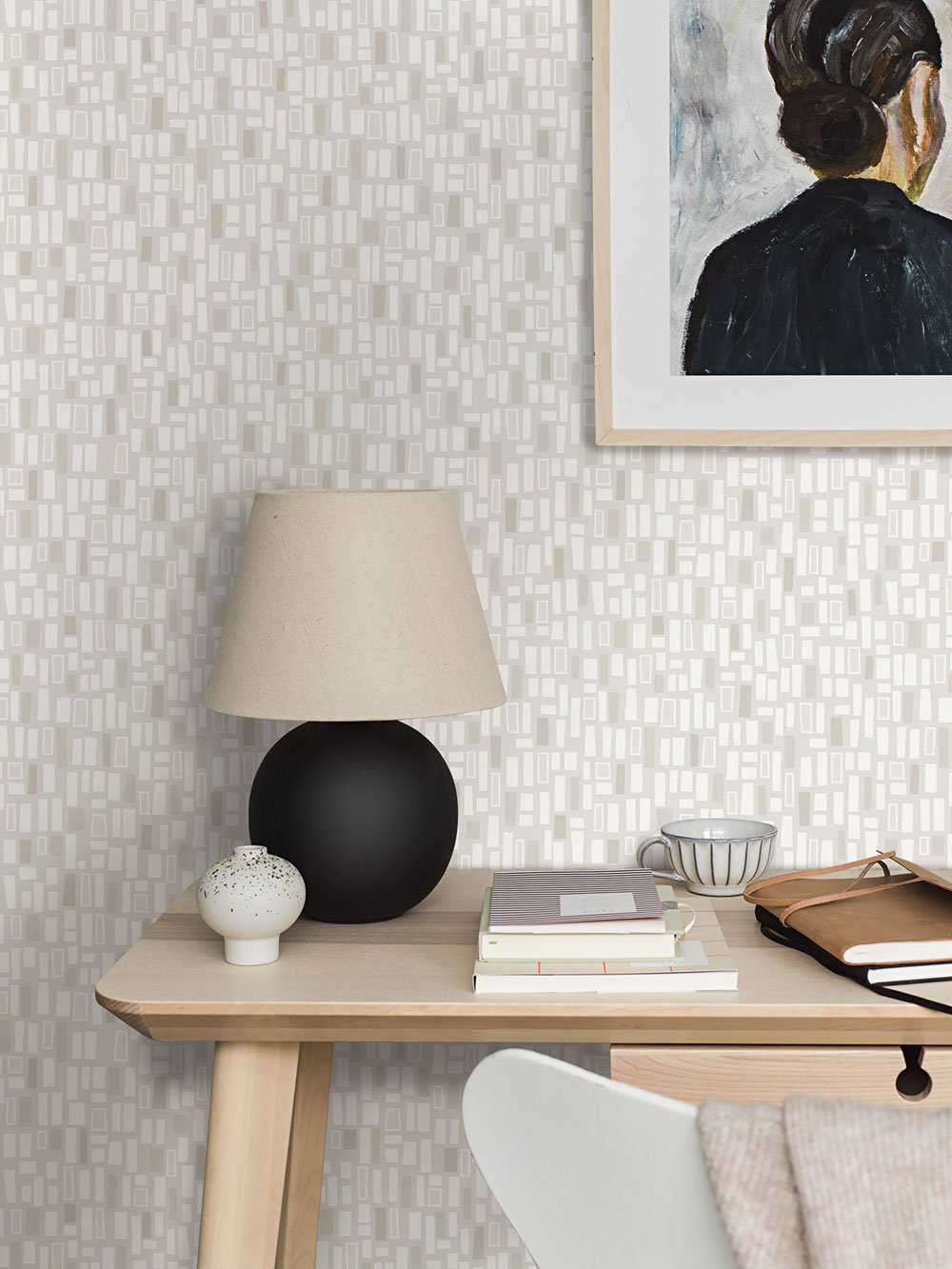 Geometric wallpaper, grey-beige, 38763, Borosan Hem, Boråstapeter