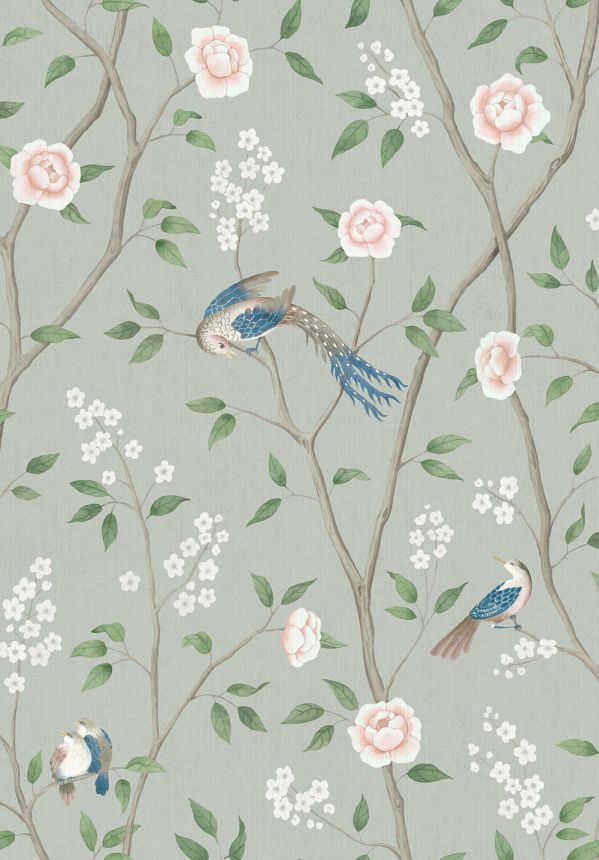 Green wallpaper, branches, birds, 1903, Icons, Borastapeter