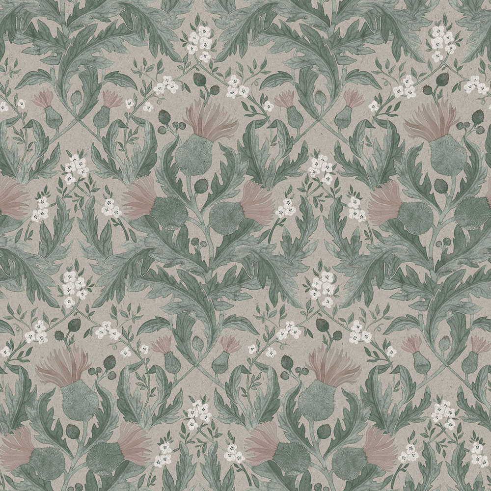 Grey-green wallpaper, flowers, leaves, 7203, Icons, Borastapeter