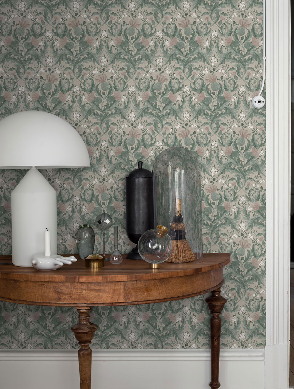 Grey-green wallpaper, flowers, leaves, 7203, Icons, Borastapeter