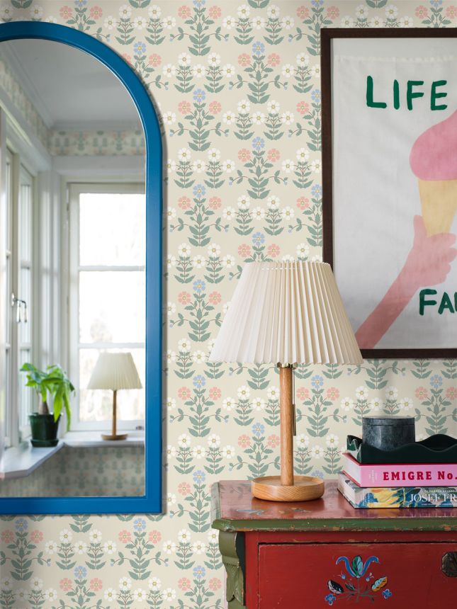 Wallpaper, cream, flowers, 4812, New Heritage, Borastapeter