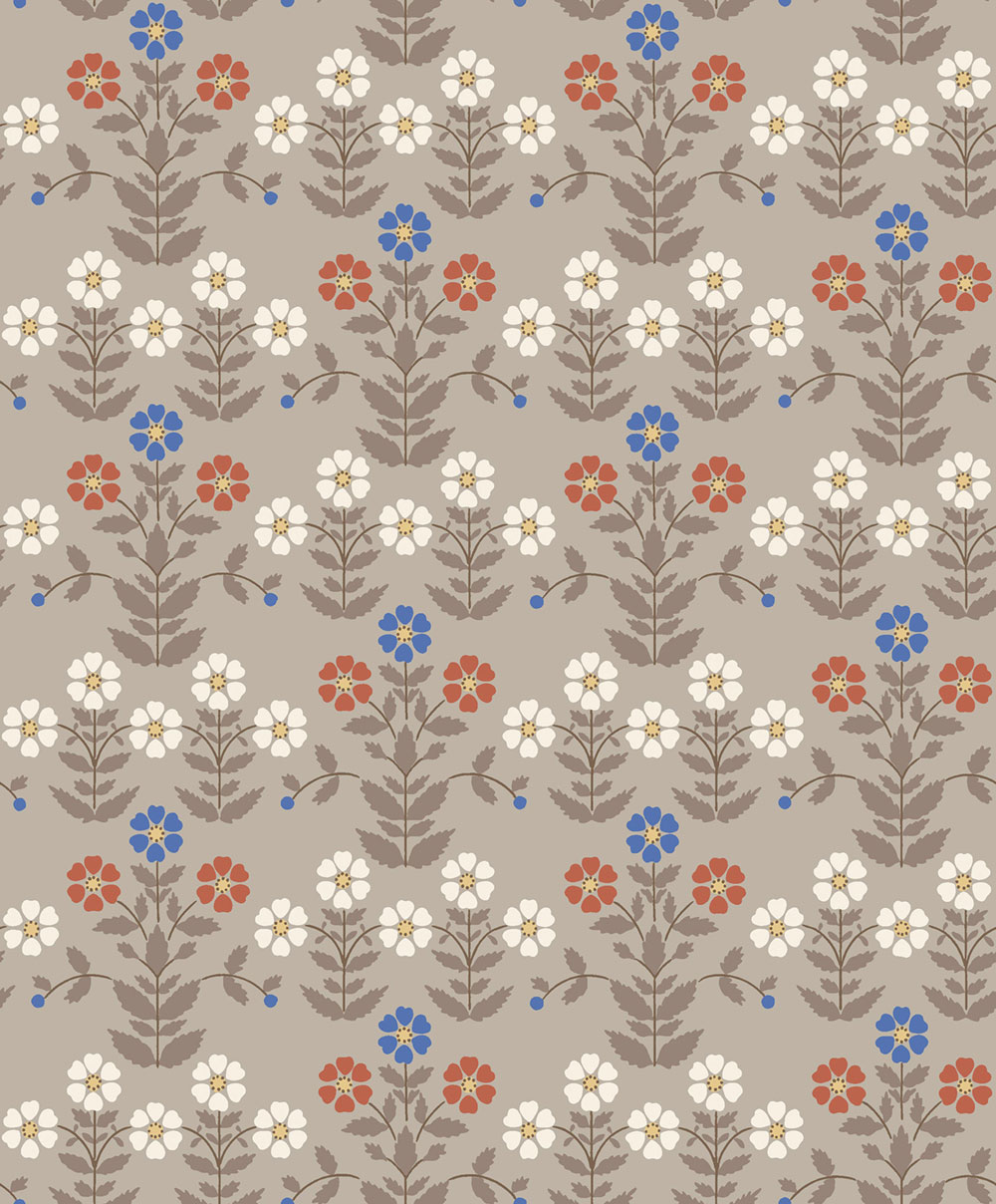Wallpaper, grey-brown, flowers, 4813, New Heritage, Borastapeter