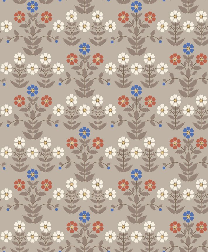 Wallpaper, grey-brown, flowers, 4813, New Heritage, Borastapeter